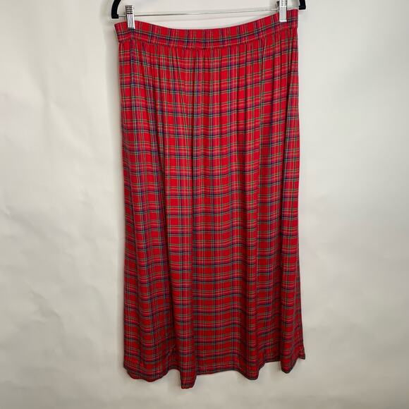 Bechamel Red Plaid Pleat Midi Skirt Sz 8P Vintage - Picture 1 of 5